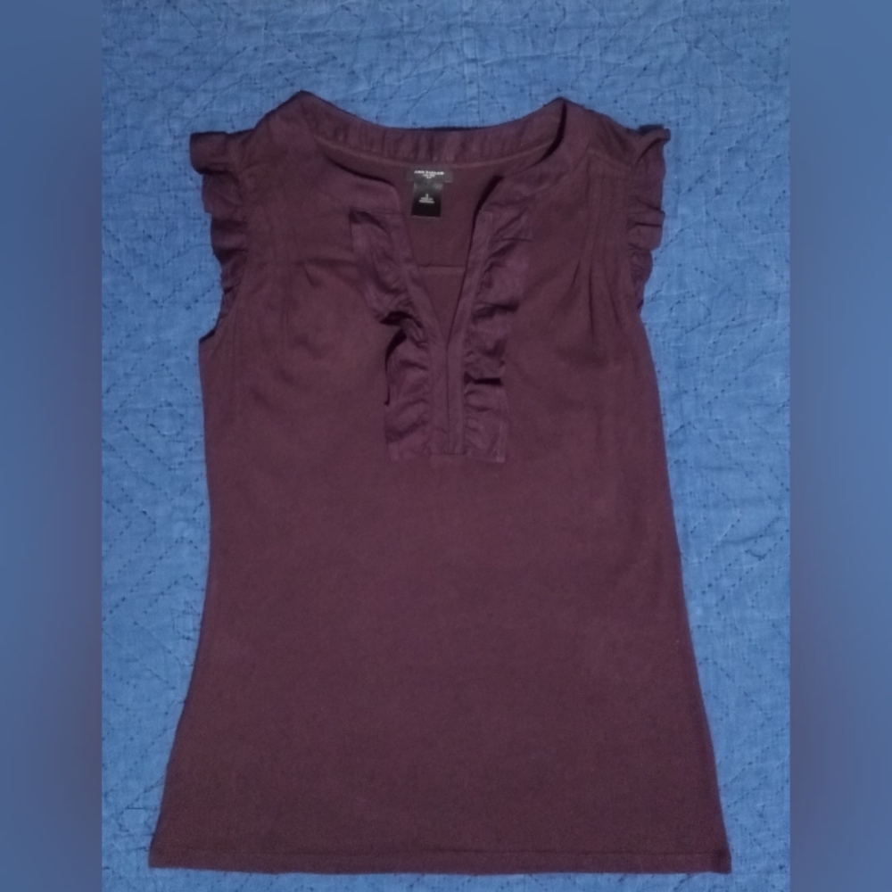 (5 for $25 item) Dark Purple Sml. also fits medium Ann Taylor blouse 100% cotton